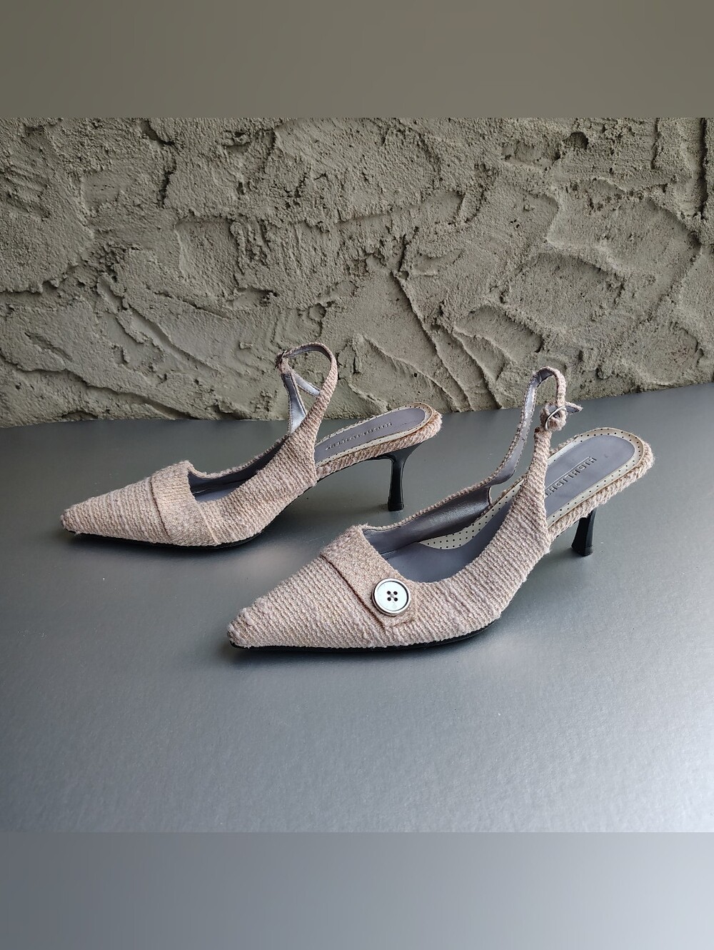 Y2k Vintage Highlights Pastel Pink Kitten Heel Low Pumps Slingback Woven Size 6